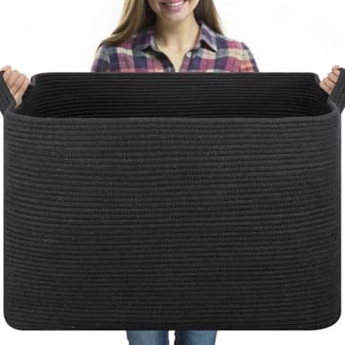 OIASKET 118L Extra Large Blanket Basket, 24.8" x 17.7" x 17.2" Woven Storage Basket for Living Room, Rectangle Nursery Blanket Storage for Toys, Towels, Dirty Clothes (Black) - Image 1