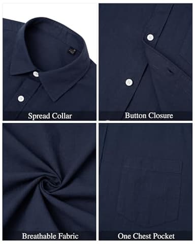 J.VER Linen Shirts for Men Beach Vacation Button Down Short Sleeve Untucked Dress Shirt Cotton Big and Tall Wedding Tops Blue XXL - Image 5