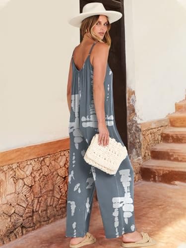ANRABESS Women Jumpsuits 2025 Casual Sleeveless Spaghetti Strap Boho Wide Leg Rompers Dressy Summer Outfits Vacation Clothes Tie dye grey XX-Large - Image 4