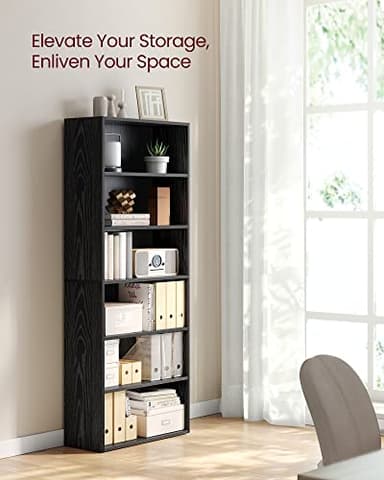 VASAGLE CUSTOS Collection - Bookshelf, 6-Tier Bookcase, Book Shelf, Open Storage Shelf, 9.4 x 23.6 x 63.3 Inches, for Living Room, Home Office, Dinning Room, Ebony Black ULBC166T56 - Image 4