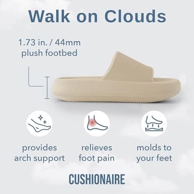 CUSHIONAIRE Feather EVA Slides for Women – Comfortable Slip On Womens Slippers, Indoor Outdoor Shower Shoes, Beach Essential Cloud Slides, KHAKI 7 - Image 4
