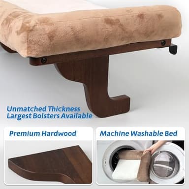 Zakkart Cat Perch for Window Sill with Bolster - Orthopedic Hammock Design with Premium Hardwood & Robust Metal Frame - Cat Window Seat for Large Cats and Kittens - Dark Stained Wood with Brown Bed - Image 4