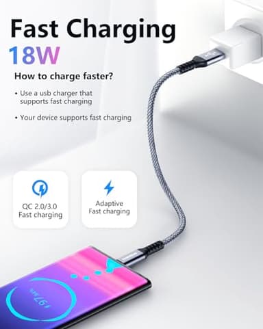 Fannoday USB C Cable, (2-Pack 6FT) USB Short Type C Cord Fast Charging Data Sync Braided Compatible with Samsung Galaxy S24 S23 S22, iPhone 15/15 Pro Max, LG, Pixel Other USB C Charger, Grey - Image 6
