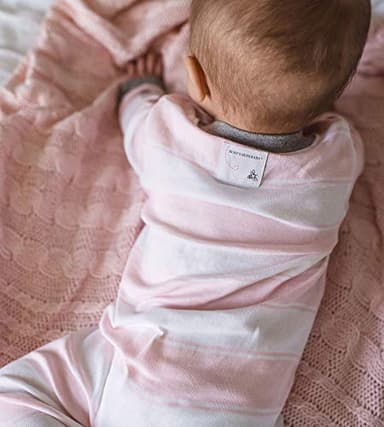 Burt's Bees Baby Baby Girl's Pajamas Sleep and Play, Soft 100% Organic Cotton One-Piece PJ with Non-Slip Bee Grip Footies, Newborn Essentials, Pink Rugby Stripe, 0-3 Months - Image 3