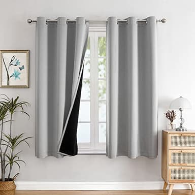 ChrisDowa 100% Blackout Curtains for Bedroom with Black Liner, 2 Thick Layers Total Blackout Thermal Insulated Grommet Window Curtains 63 Inch Length 2 Panels Set (Light Grey, 42 x 63 Inch) - Image 9