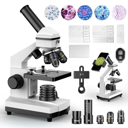 PalliPartners Compound Microscope for Adults & Kids - 100X-2000X High-Power Biological Microscope for Students, School Lab & Home Education, with Slides Set & Phone Adapter (White) - Image 1