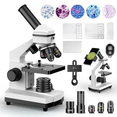 PalliPartners Compound Microscope for Adults & Kids - 100X-2000X High-Power Biological Microscope for Students, School Lab & Home Education, with Slides Set & Phone Adapter (White) - Image 1