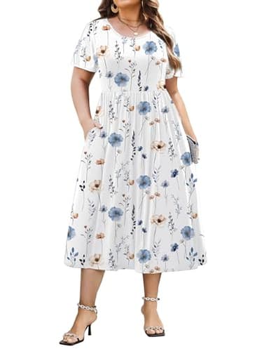 IN'VOLAND Plus Size Women Casual Floral Short Sleeve Long Evening Dress Cocktail Party Maxi Wedding Dresses - Image 1