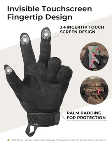 KEMIMOTO Tactical Gloves for Men, Touchscreen Motorcycle Gloves with Hard Shell & Palm Padding for Sports Motorcycle Cycling Tactical Airsoft Paintball Hunting Hiking Camping Climbing (Black,Medium) - Image 3