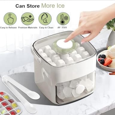 Ice Cube Tray with Lid & Bin Ice Maker for Freezer Ice Trays Ice Container- Ice Molds for Whiskey, Cocktail, Coffee Drinks, Beer with Ice Tongs Kitchen Gadgets Tools (White) - Image 3