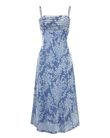 BTFBM Women's Summer Dress Sleeveless Spaghetti Strap Midi Dress Sexy Cowl Neck Floral Cocktail Dress Party Dresses(Light Blue,Small) - Image 1