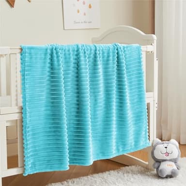 BEDELITE Baby Blankets for Boys Girls 30"x 40" - 3D Ribbed Jacquard Cute Fuzzy Fleece Blanket, Warm and Breathable Soft Cozy Infant Toddler Blanket for Newborn All Seasons Suitable, Light Blue - Image 2