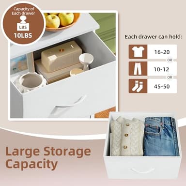 Somdot White Nightstand, Small Dresser for Bedroom with 2 Drawers, Bedside Table Night Stand End Table with Fabric Bins for Bedroom Kids Closet Dorm Guest Room, White Leather - Image 5