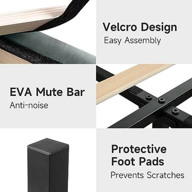 koorlian Queen Bed Frame, Velvet Adjustable Upholstered Platform Bed Frame with Type-C&USB Ports, Wingback Storage Headboard, Solid Wood Slats Support, No Box Spring Needed, Noiseless, Gary - Image 8