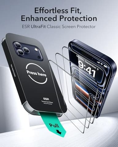 ESR 3 Pack for iPhone 17 Pro Max Screen Protector, Military-Grade Shatterproof, 9H Hardness, Full Coverage Tempered Glass with Ultra Fit Tray - Image 2
