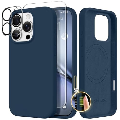 GolbinBox Magnetic for iPhone 16 Pro Max Case, Compatible with MagSafe, Screen Protector + Camera Lens Protector, Liquid Silicone Shockproof Protective Phone Case for iPhone 16 Pro Max, Dark Blue - Image 1