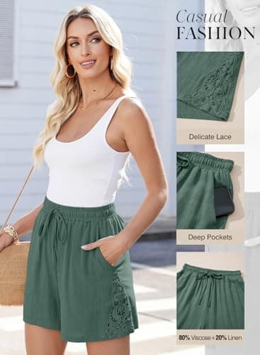 Dokotoo Womens Summer Shorts Green Business Casual Dressy Linen Spring Outfits for Lady High Waisted with Pockets 2025 Trendy Boho Flowy Clothes Plus Size Large - Image 2