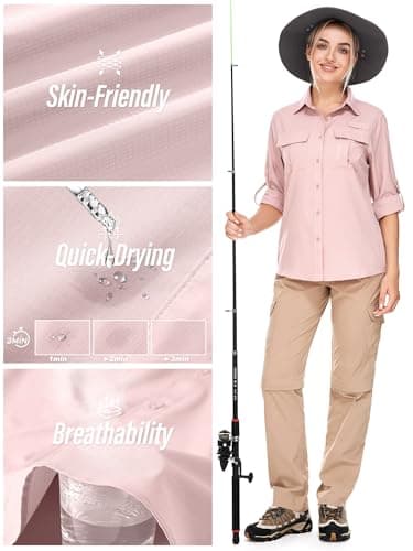 Toumett Women's UPF 50 Long Sleeve UV Sun Protection Safari Shirts Outdoor Quick Dry Fishing Hiking Travel Shirts(5071,Pink,L) - Image 5
