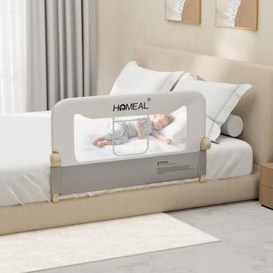 HOMEAL 32"x24" Bed Rail for Toddlers - Foldable Bed Side Rail with U-Shape Base, Baby Bed Rail Guard for Twin, Full, Queen, King Mattress, Grey/White 1 Pack - Image 1