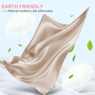 Mulberry Silk Pillow Cases Standard Size with Hidden Zipper, Ultra Smooth and Soft Breathable Cooling Silk Satin Pillowcase for Hair and Skin, Gifts for Women Men (Champagne, 20x26 Inches, 1 Pack) - Image 2
