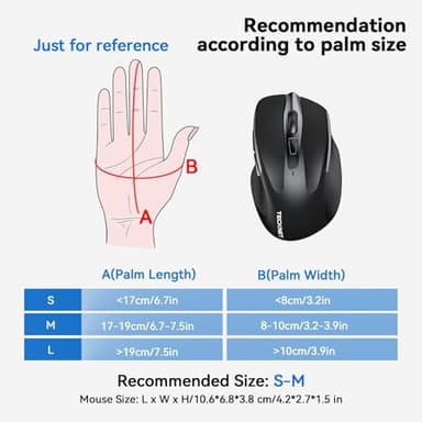 TECKNET Wireless Silent Mouse, Quiet Click, 2.4G Optical Cordless Mouse, 6 Adjustable 4000 DPI, Computer Mice for Laptop, Chromebook - Black - Image 6