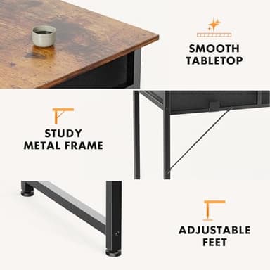 Sweetcrispy Computer Desk Small 32 Inch Home Office Bedroom Writing Study PC Table with Fabric Storage Drawers Space Side Bag Headphone Hook Adjustable Feet Modern Simple Style, Rustic Brown - Image 6