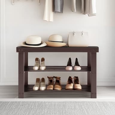 Sweetcrispy Shoe Rack Bench, 3-Tier Bamboo Entryway Storage Organizer, 286lb Capacity, Shoes Stand for FrontDoor Entrance, Bedroom, Living Room, Bathroom, Balcony, 11.3 x 27.6 x 17.8 Inches, Brown - Image 2