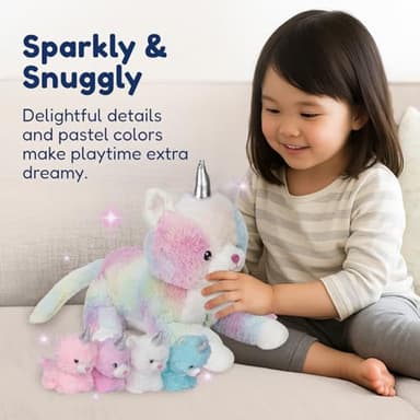 PixieCrush Unicorn Cat Plushie - Mommy Cat Unicorn with 4 Baby Kittens - Magical Pillow Plushies for Girls Ages 3-8 - Big Stuffed Animals - Ideal Gift for Girls 5 x 10 x 8 inches - Image 4