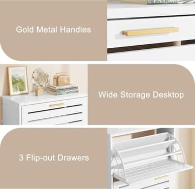 VECELO Shoe Cabinet Storage for Entryway with 3 Flip Drawers Slim Hidden Free Standing Organizer for Narrow Hallway, Bedroom, Living Room, Large Capacity, Modern, White, 3-Shelf - Image 4