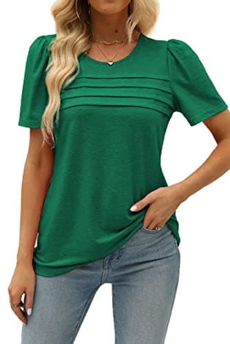 JomeDesign T Shirts for Women Short Sleeve Elegant Blouses Puff Sleeve Summer Tops Green XX-Large - Image 2