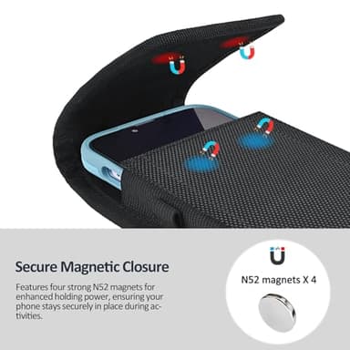 ACCKUO Phone Holster for Belt with Metal Clip and Magnetic Closure Compatible with iPhone 16/15/14/13/12 Pro Max, Galaxy S25/S24/S23/S22 Plus & FE for Everyday Protection, L-Black - Image 3