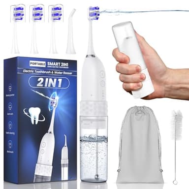 UNINGOPI Portable Water flosser with Electric Toothbrush, 2 in 1 Teeth Cleaning Kit, Electric Toothbrush and flosser Combo, Water Flosser for Travel and Home (White) - Image 1