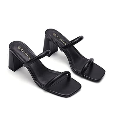 Avidirk Women's Square Open Toe Heeled Sandals Two Strap Mules Slip On Block Chunky Mid Heels Sandals - Image 3