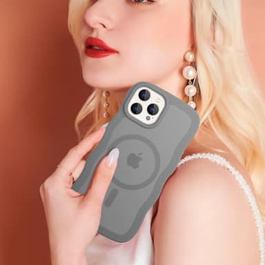 Hualele Magnetic for iPhone 15 Pro Case, Compatible with MagSafe, Military Grade Dropproof Translucent Matte Back Cute Curly Wave Edge Slim Phone Case 15 Pro, Grey - Image 7