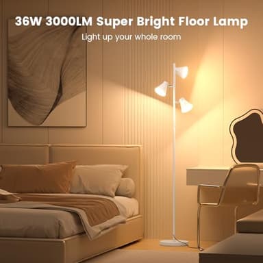 SIBRILLE 36W LED Tree Floor Lamp, Dimmable Tall Standing Lamp with Remote & Touch Control, 4 Color Temperatures Bright Floor Lamp, 3 Rotatable Light Modern Floor Lamps (White) - Image 2