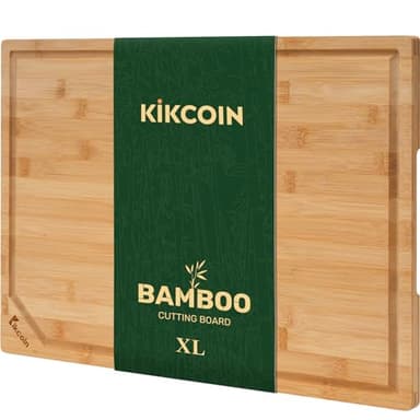 Bamboo Cutting Boards for Kitchen, Extra Large Wood Cutting Board with Deep Juice Groove and Handle Heavy Duty Chopping board, Kikcoin, 17.6" x 12" - Image 1