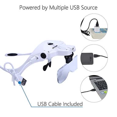 YOCTOSUN LED Head Magnifier, Rechargeable Hands Free Headband Magnifying Glasses with 2 Led, Professional Jeweler's Loupe Light Bracket and Headband are Interchangeable - Image 4