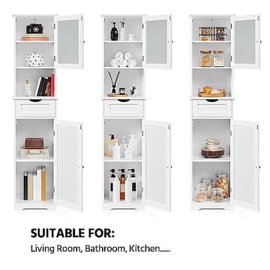 Yaheetech Tall Bathroom Storage Cabinet 67″, Wooden Floor Cabinet with Glass Door, Freestanding StorageOrganizer with Adjustable Shelves, 1 Drawer and Open Storage for Bathroom, Kitchen, Living Room - Image 6