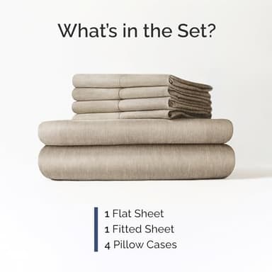 King Sheets Set 6 Piece - Includes 4 Pillowcases - Bed Sheets King Size - Soft Hotel Luxury Bedding - Cooling, Comfy & Breathable - 1 Flat & 1 Fitted & 4 Pillowcases w/ Deep Pockets - Heathered Beige - Image 2
