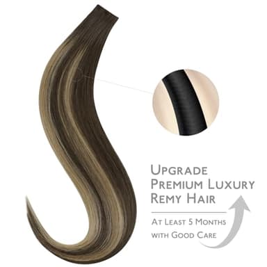WENNALIFE Invisi Edge Tape in Hair Extensions Human Hair, 20 Inch 50g 20pcs Balayage Chocolate Brown to Caramel Blonde Invisible Luxury Remy Hair Extensions Natural Seamless Injected Tape Ins Straight - Image 5