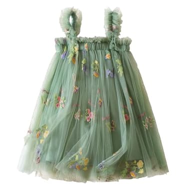 Nileafes Baby Girl Casual Tutu Dress Strap Tulle Flower Butterflies Embroidery Princess Dresses Size 80 (6-12 Months, 107-Green) - Image 1