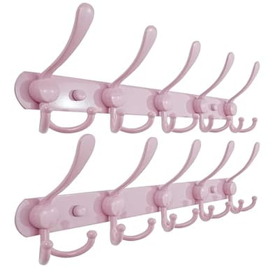 Dseap Coat Rack Wall Mounted - 5 Tri Hooks, Heavy Duty, Stainless Steel, Metal Coat Hook Rail for Coat Hat Towel Purse Robes Mudroom Bathroom Entryway (Pink, Pack of 2) - Image 1