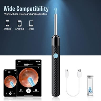 Ear Wax Removal - Earwax Remover Tool with 8 Pcs Ear Set - Ear Canal Cleaner with 1080P Camera - FSA HSA Eligible - Ear Cleaning Kit with 6 Ear Spoon - Ear Camera for iOS & Android (Black) - Image 4