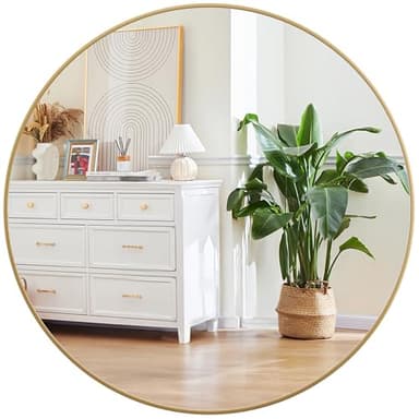 Gold Circle Mirror for Bathroom, 24 inch Circle Mirror, HD Eco-Friendly Round Bathroom Mirror for Over Sink, Matte Gold Metal Framed Wall Mirror for Wall, Vanity, Living Room, Easy to Install - Image 1