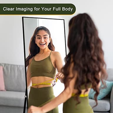 NicBex Full Length Mirror with Stand, 56"x19" Aluminum Alloy Frame Floor Mirror, Black, Shatter-Proof Glass - Free Standing, Leaning Against Wall or Wall-Mounted, for Bedroom Living Room Dressing Room - Image 4
