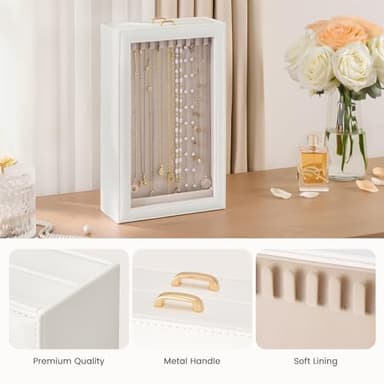 Lolalet Necklace Organizer Box, 2-Layer Jewelry Storage Boxes with Clear Lid for Necklaces, Tangle-Free Necklace Display Case for Women Girls -White - Image 4