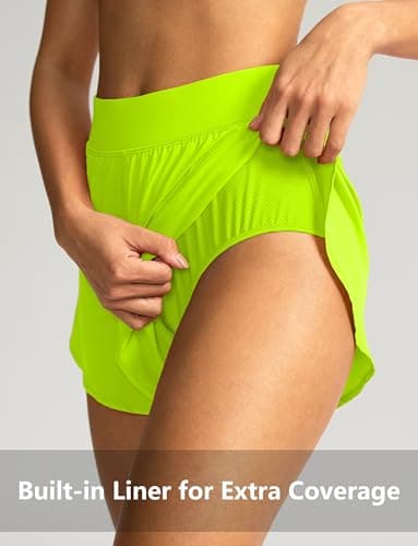 Soothfeel High Waisted Athletic Running Shorts for Women Dolphin Shorts High Split Quick Dry Gym Workout Shorts with Liner (Fluorescent Green, XS) - Image 4