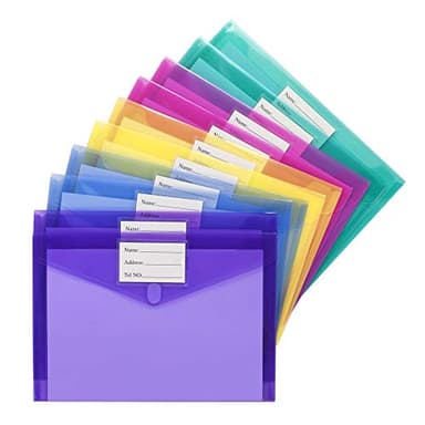 Sooez 10 Pack Plastic Envelopes Poly Envelopes, Clear Document Folders File Folders US Letter A4 Size File Folder with Label Pocket, Teacher School Office Supplies Organization Storage, Assorted Color - Image 2