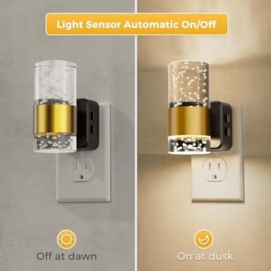 Night Lights Plug into Wall 2 Pack, Dimmable Night Light with Dusk-to-Dawn Light Sensor, Soft White/Cool White/Amber 3 Light Color, Adjustable Brightness, Rotatable plug, Bubble Nightlight for Hallway - Image 3