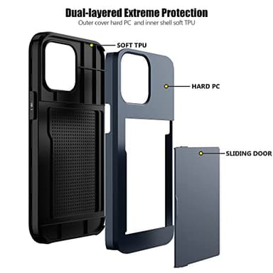Nvollnoe Compatible with iPhone 15 Pro Max Case with Card Holder Heavy Duty Protective Dual Layer Shockproof Hidden Card Slot Slim Wallet Phone Cover for Women&Men 6.7 inch(Blue) - Image 3